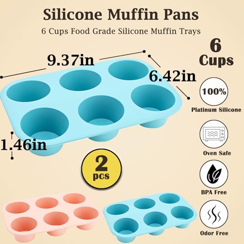 6 Cups Silicone Mini Muffin Pan Set (Set of 2--6 Cups (Blue+Pink))