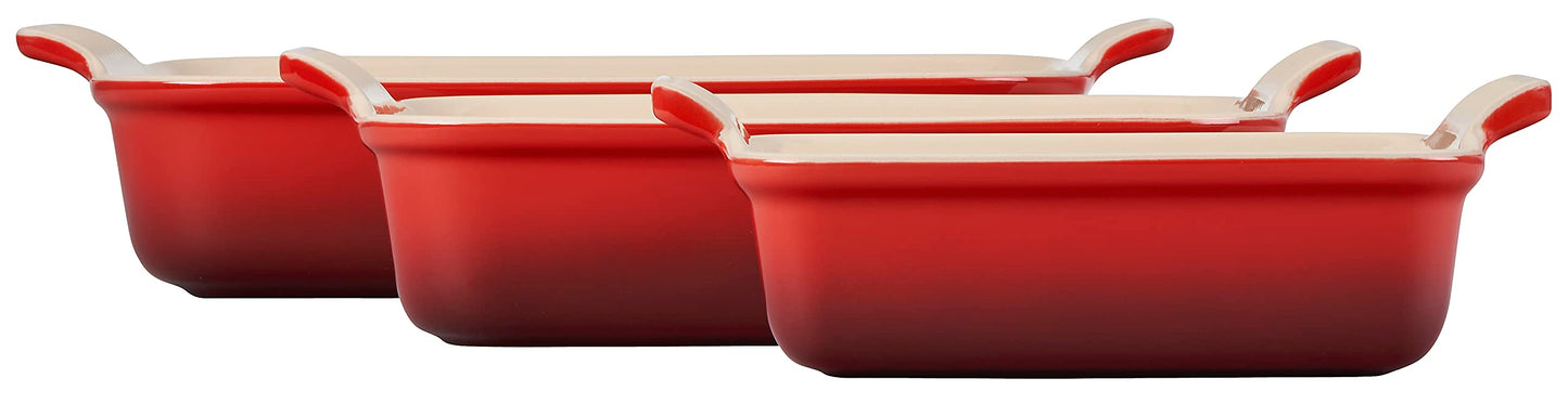 Stoneware Heritage Rectangular Baking Dish (3-Piece Dish Set / Cerise)