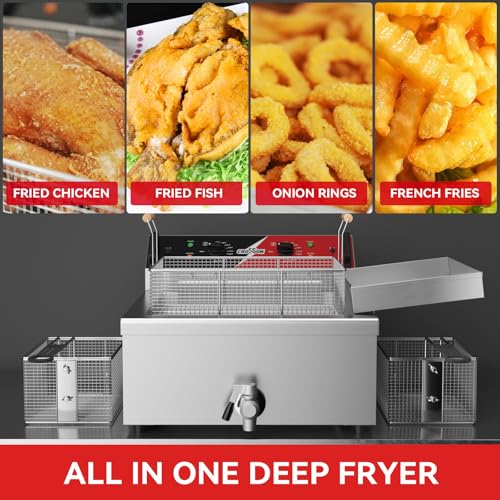 24Lbs Electirc Triple Basket Turkey Fryer With Oil Drain Spout (Tripple Basket,24L)