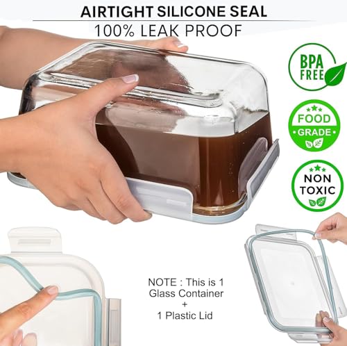 3300 ml 112 oz Large Glass Food Storage Containers with Lids (Light Blue)