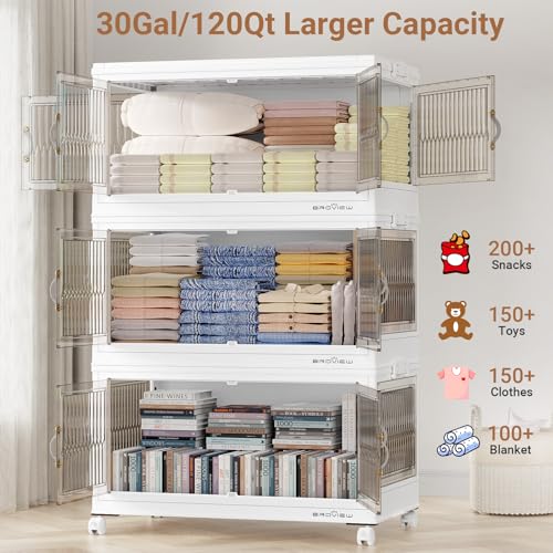 360Qt Stackable Storage Bins with 3 Lids (White / 120Qt-3Pack)
