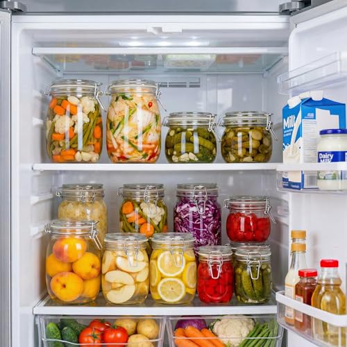32 oz Round Glass Jars with Airtight Lids (32 floz Set-4Pack)
