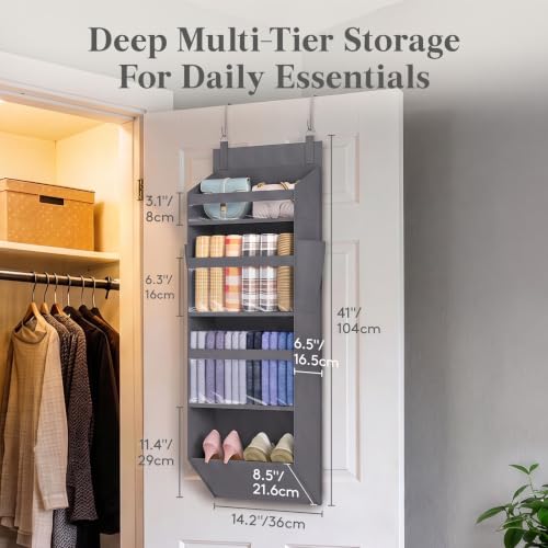1 Pack Over the Door Organizer 4 Section Hanging Storage (Dark Gray / 4 Section)