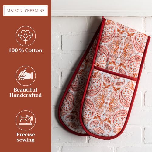 Double Oven Mitts 100% Cotton Double Oven Glove (055 - Orient / 7" x 35" (Double Oven Mitt))
