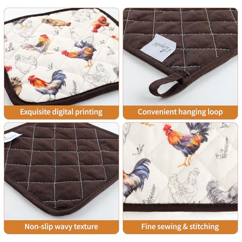 Farmhouse Rooster Oven Mitts and Pot Holders Set (Roosters / Oven Mitt x1 & Pot Holder x1)