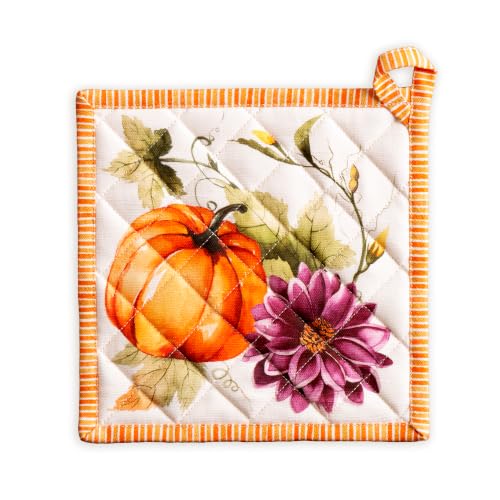 Pot Holders 100% Cotton Potholders (069 - Pumpkin Garden - Cloudy Cream / 8" x 8" (Pot Holder Pack of 1))