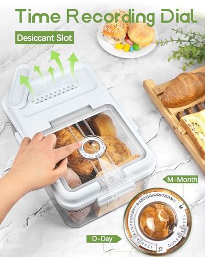 Large Bread Box for Kitchen Countertop 11.4 x 7.5 x 6.7 Inch Airtight Bread Storage Container Time Recording Bread Keeper with Lid for Toast (White)