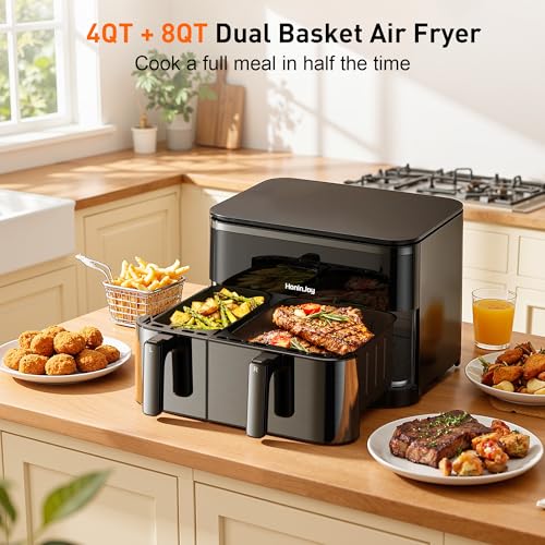 12QT Dual Air Fryer with 2 Baskets (4+8 Quart)