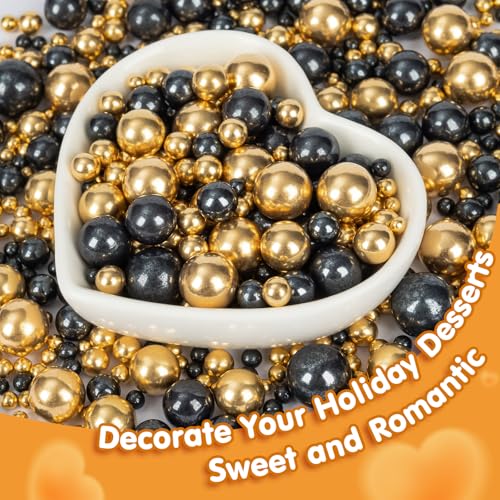 Edible Pearl Sprinkles for Cake Decorating (Gold Black Pearl)