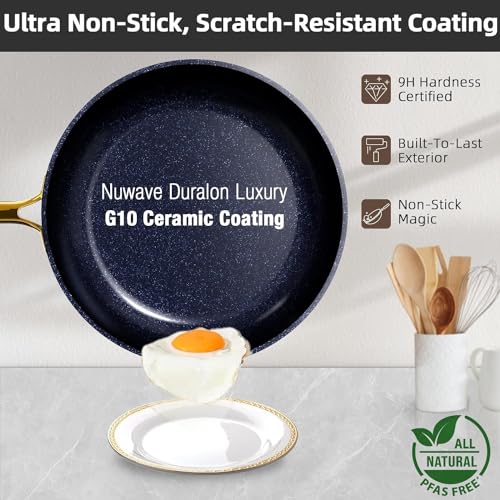 Lux LE 13Pc Ceramic Cookware Set with Elegant Gold Handle (Blueberry LE)