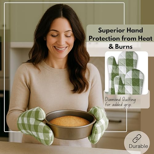 Buffalo Plaid Check Oven Mitts and Pot Holders Set of 4 (Buffalo, Mint Green)