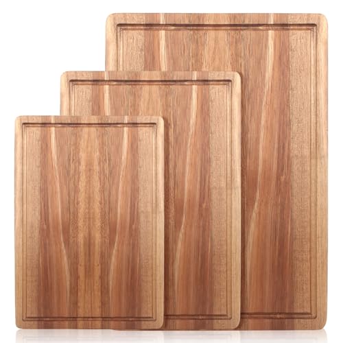 Solid Acacia Wood Cutting Board Set of 3 Wooden Charcuterie Boards Set (3 Pcs (16"&13"&11"))