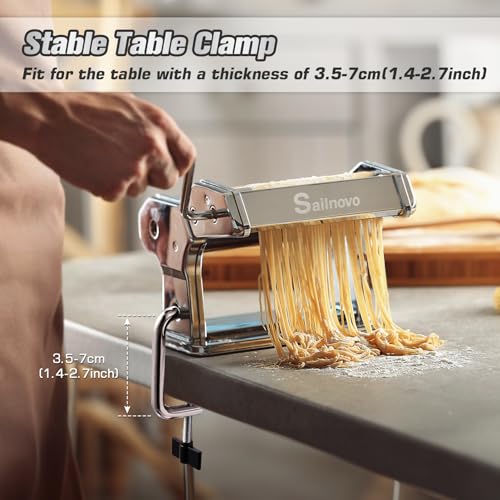 3-in-1 Pasta Maker with 9-Setting Pasta Roller & Cutters, Silver (Silver)