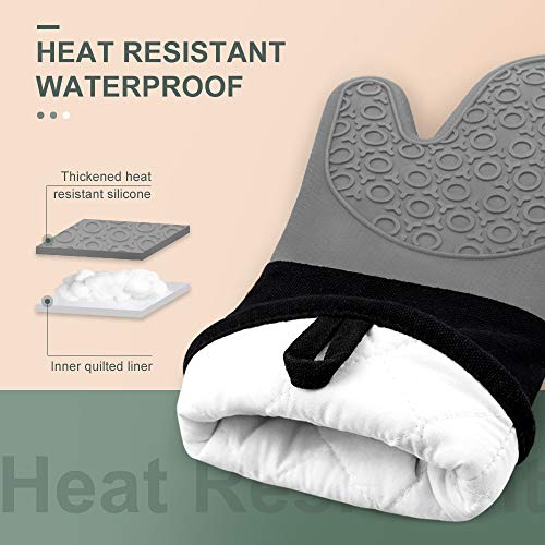 Silicone Oven Mitts (Grey & Black / 14.6in Oven Mitts)