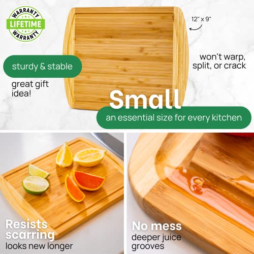12 Inch Small Bamboo Cutting Board with Lifetime Replacements (Two-Tone / 12"L x 9"W)