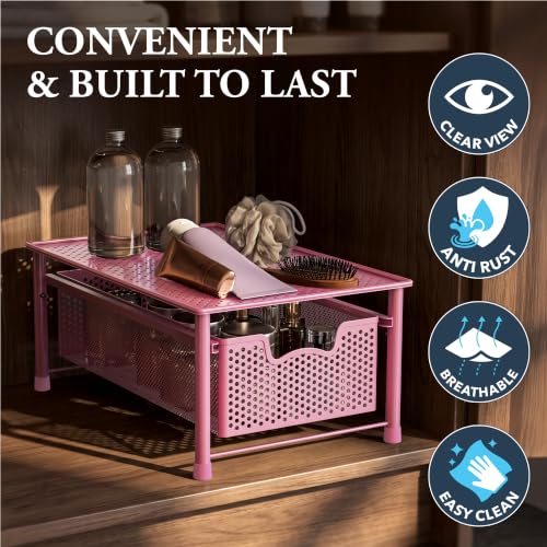 Stackable Cabinet Basket Drawer Organizer (1-Tier / Pink)