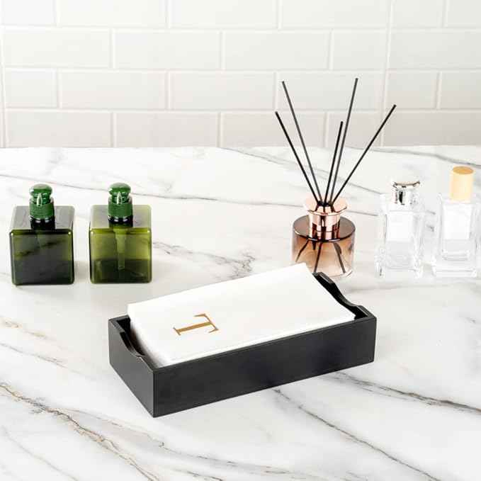 Luxenap 15.8 X 7.9 Inch Linen-Feel Guest Towels, 2000 Lettered Hand Towels - Gold Letter 'T', Sans Serif Font, White Paper Dinner Napkins, airlaid, For Restrooms And Tables