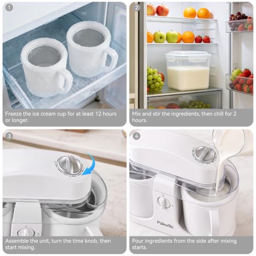 Home Ice Cream Maker Machine with 2 Ice Cream Bowls (Pure White / Standard)