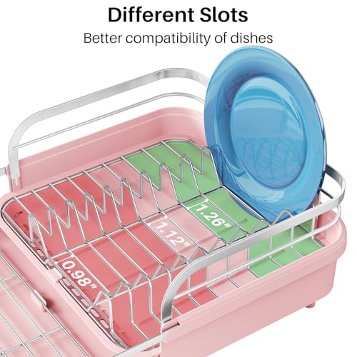 Expandable Dish Drying Rack for Kitchen Counter (Pink)