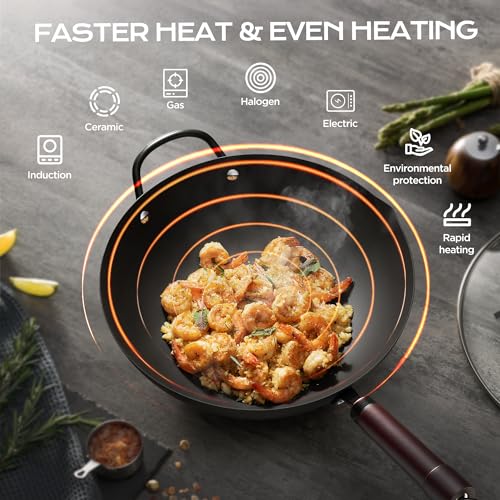 Wok 13 Inch Carbon Steel Wok Pan Set 6PCS & Stir (13 Inch)
