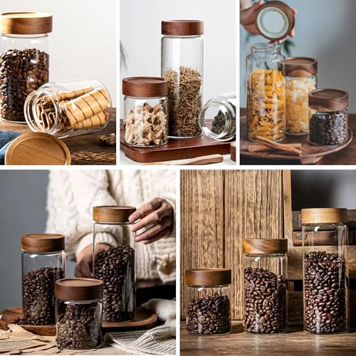 26 oz 850 ml Clear Glass Storage Canister with Airtight Wooden Lid (26 fl oz (4 Pack))
