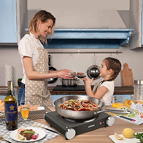 Hot Plate Electric Burner Single Burner Cast Iron hot plates for cooking Portable Burner 1500W with Adjustable Temperature Control Stainless Steel Non (Black / Single Burner)