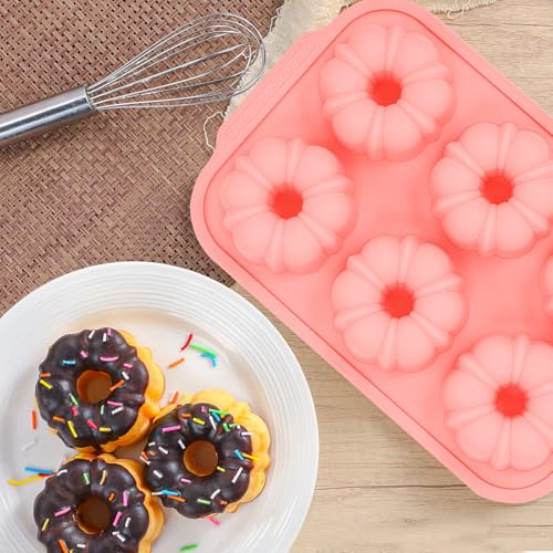 3 Inch Mini Fluted Tube Cake Pans for Baking with Metal Reinforced Frame (Mini Pink: 1 pc)