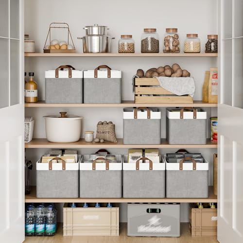 Fabric Storage Bin (Gray and White / 16 ½" L x 12" W x 10 ¼" H)