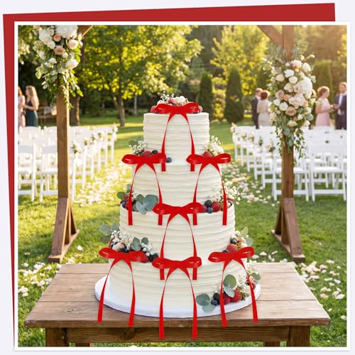 30 Pack Red Ribbon Bows for Cake Bow Cake Toppers (Red)