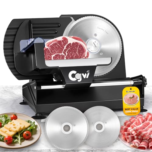 Meat Slicer 220W Electric Deil Food Slicer with 2 Removable 7.5" Blades (Black)