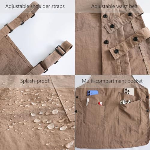 Waterproof Reversible Adjustable Bib Apron with 6 (6 Pockets Burgundy)