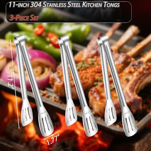 Stainless Steel Kitchen Tong Set (11inch / 3Pcs Silver)