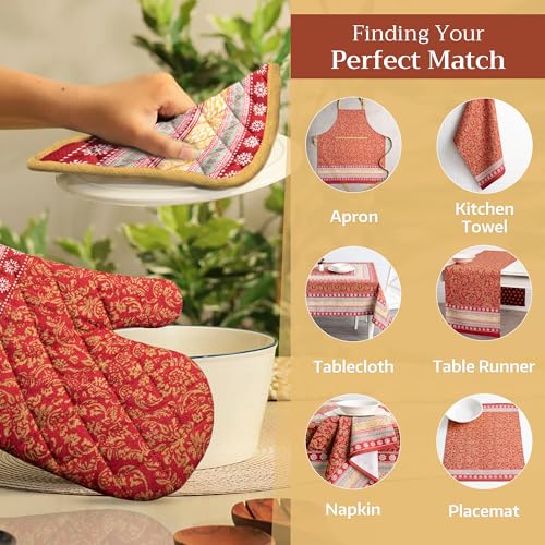 100% Cotton Oven Mitt & Pot Holder Set (067 - Sofia / 7.5" x 13" & 8" x 8" (Oven Mitt & Pot Holder))