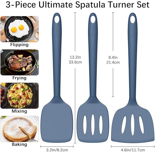 3 Pack Silicone Spatula Set (PureDarkBlue)