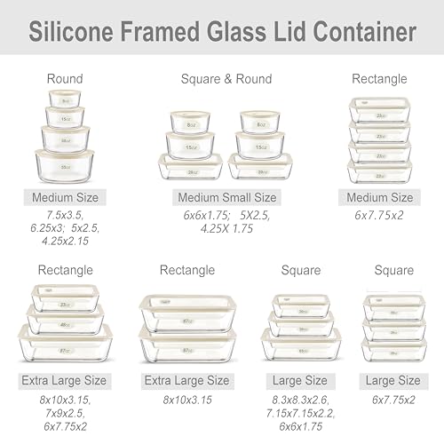 Glass Food Container Set with Silicone Glass Lid (White Sand-RT)