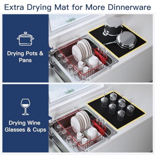 Red Dish Drying Rack in Sink with Mat (Red / For 12"-30"w Sink, with Mat)