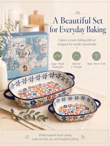 2 Piece Polish Pottery Style Ceramic Baking Dish Set (Citrus Breeze)