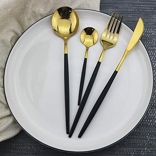 Black Gold Silverware Set (Service for 6 / Black/Gold)