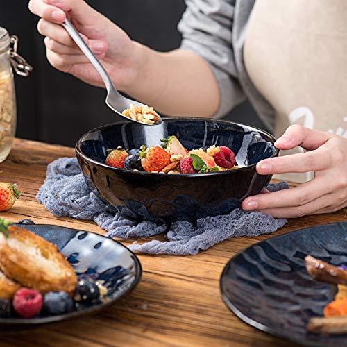 Ceramic Salad Bowls Set for Kitchen (Blue)