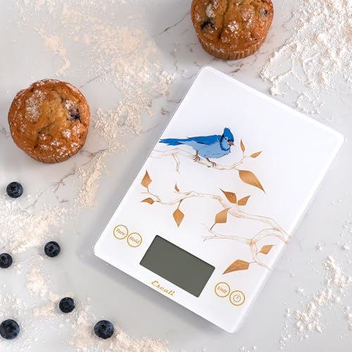 Arti Blue Jay Glass Food Scale Digital Countertop Kitchen (White / 9" X 6.5" X 0.75")