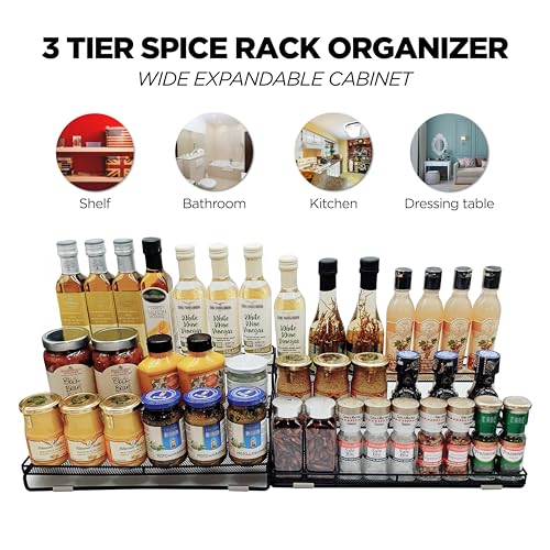 3 Tier Wide Expandable Cabinet Spice Rack Organizer