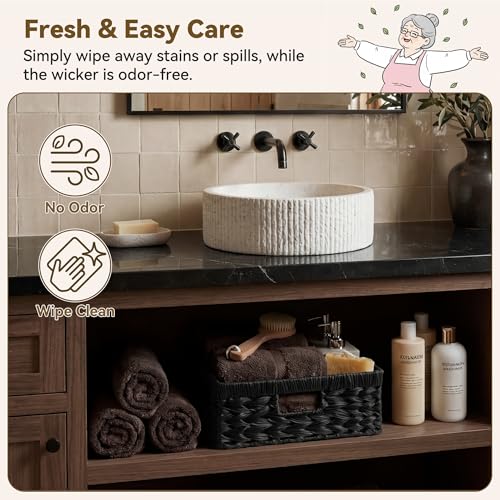 Wicker Baskets for Organizing (Black / 13"L x 10¾"W x 4¾"H)