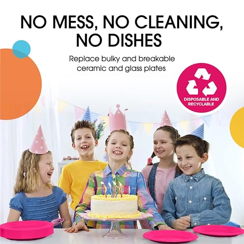 Party Solids Sturdy Hot Pink Plastic Plates 10" Party Plates 100 Pcs (10 inch / Cerise)