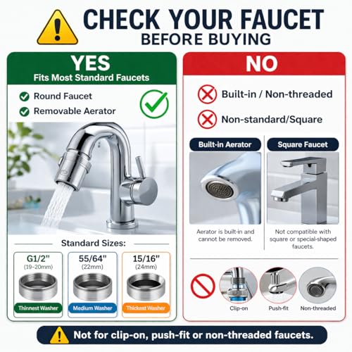 Universal 1080° Swivel Bathroom Faucet Extender Rotating Faucet Attachment Adapter for Kitchen Sink Brushed Nickel