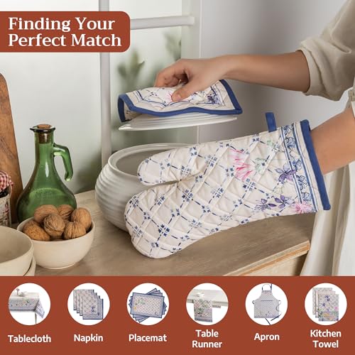 Maison d'Hermine Oven Gloves 100% Cotton Oven Mitt (015 - Faience / 7.5" x 13" (Oven Mitt))