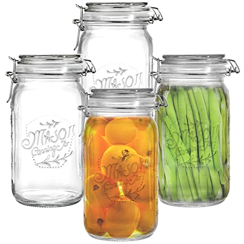 4 Pack Clear Wide Mouth Glass Mason Jars with Airtight Clamp Lids