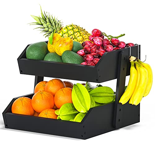 Bamboo Fruit Basket for Kitchen (2-Tier Black)