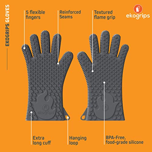Ekogrips Premium Heat Resistant BBQ Grilling Gloves for Indoor and Outdoor Cooking (Large-X-Large / Orange)