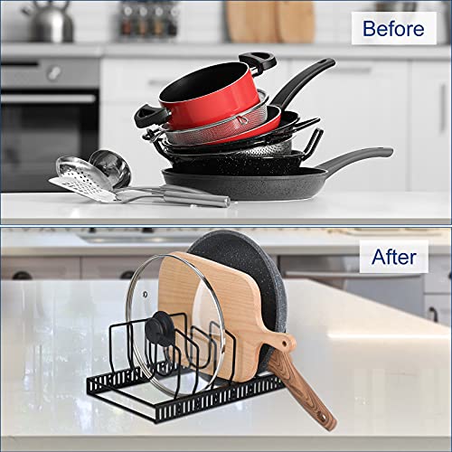 Pot Lids Organizer Rack for Cabinet and Countertop (Black / Lid Organizer)