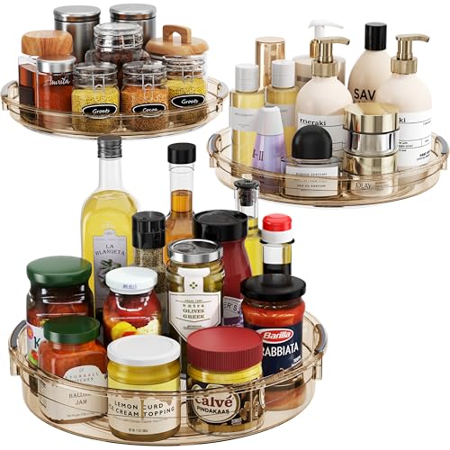 3 Pack Lazy Susan Organizer Turntable for Cabinet (Amber / 3 Pack 12in+10.6in+9.25in)